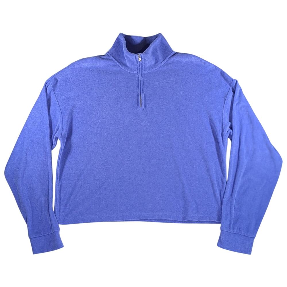 Peloton Women's Size Large Blue Terrycloth 1/4 Zip Pullover Top